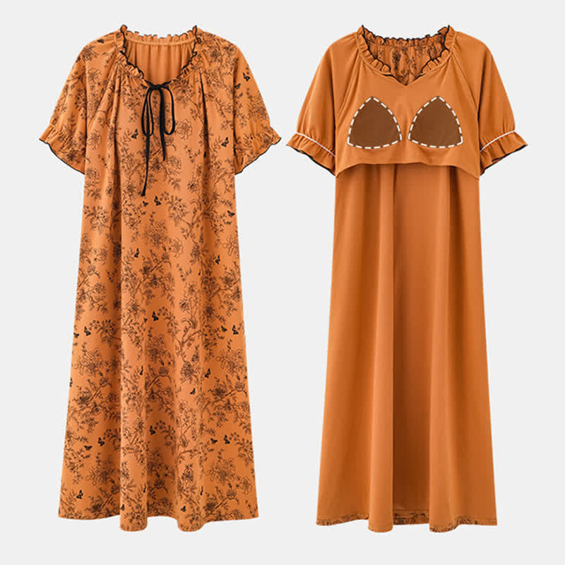 Botanical Butterfly Ruffle Neck Cotton Nightgown - image 3