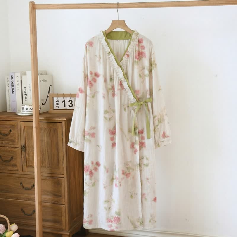 Watercolor Floral Cotton Gauze Kimono Nightgown - image 2