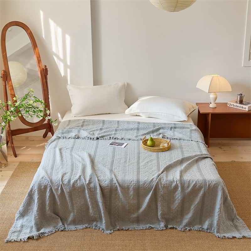Waffle Weave Quilt Blanket with Tassel Fringe - Gray - Queen - image 6