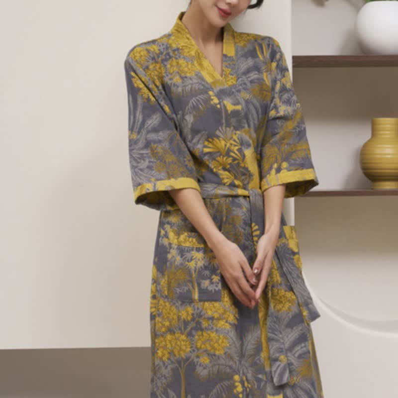 Artistic Forest Cotton Double Gauze Robe - image 3