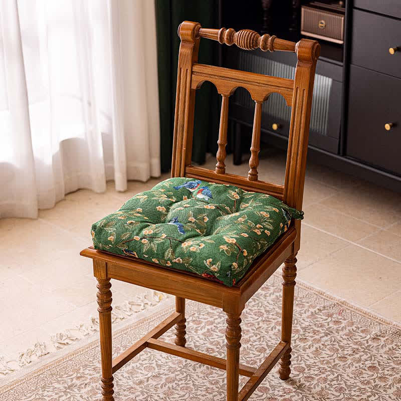 Vintage Botanical Bird Print Chair Pad - Green - 16"W x 16"L - image 8