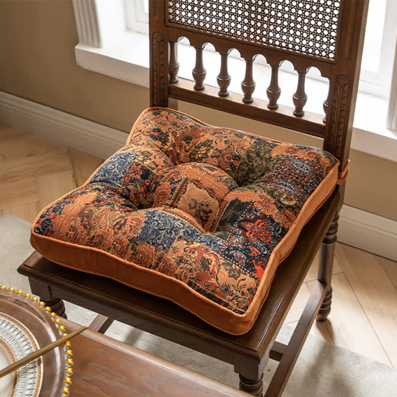 Bohemian Patchwork Chair Pad with Secure Ties - Orange - 16"W x 16"L x 1"H - image 7