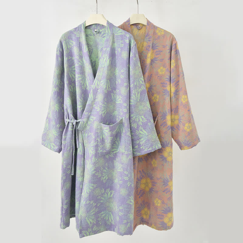 Peach Blossom Cotton Double Gauze Kimono Robe - image 6