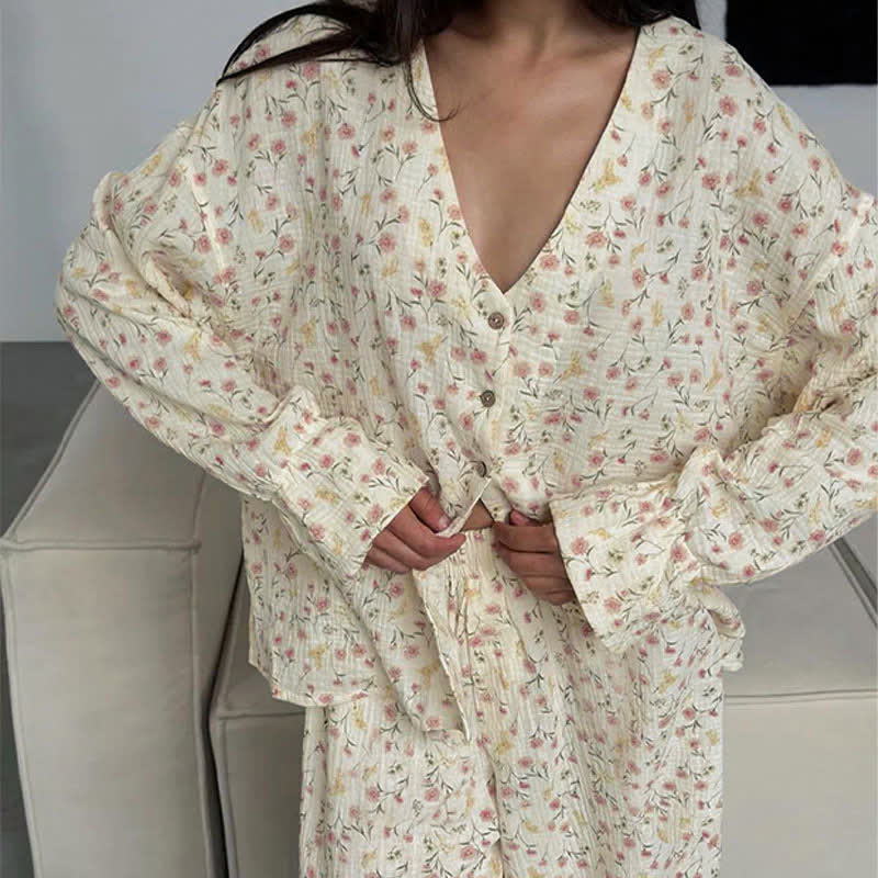 Cotton V-Neck Floral Pajama Set - image 4