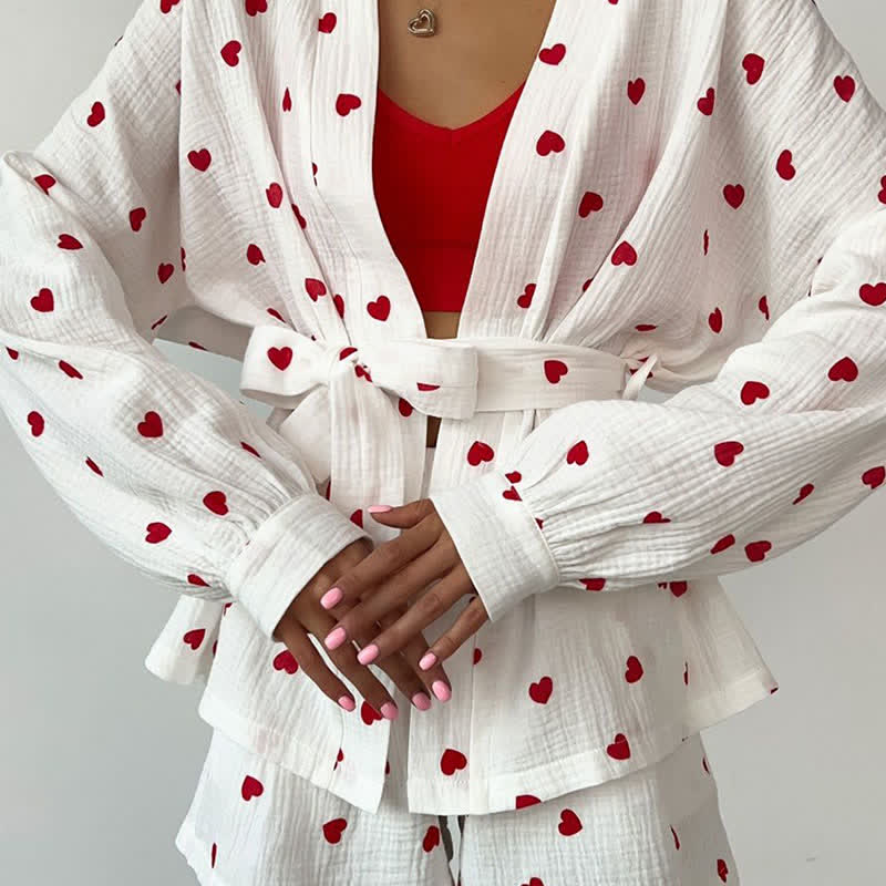 Cotton Heart Print Wrap Pajama Set - image 6