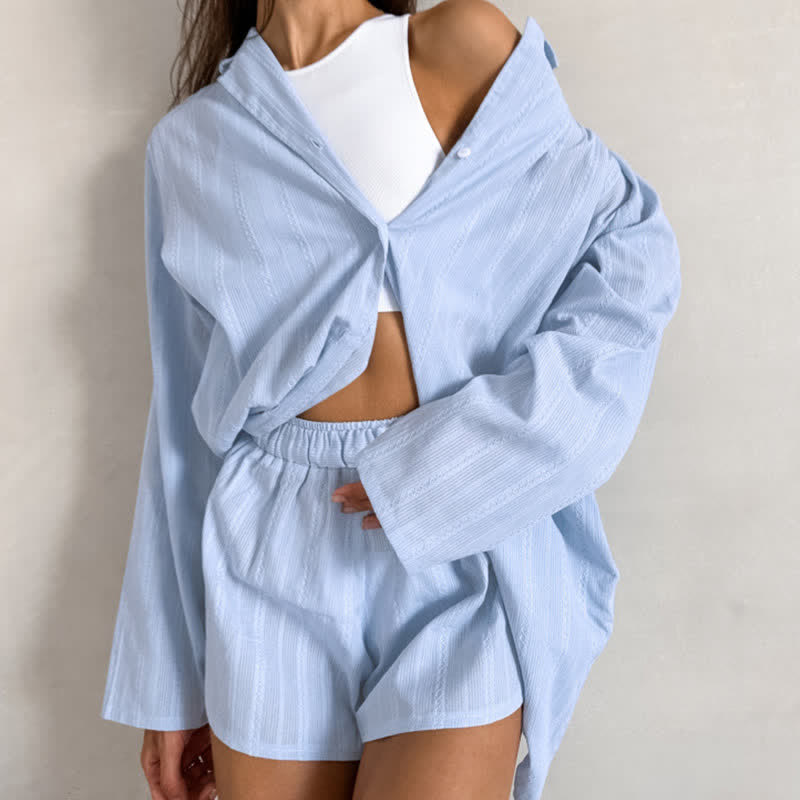 Minimalist Style Striped Pajama Set - Blue - L - image 5
