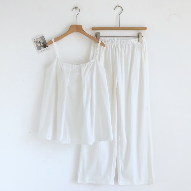 Cotton Jacquard Camisole Pajama Set - White - XL - image 14