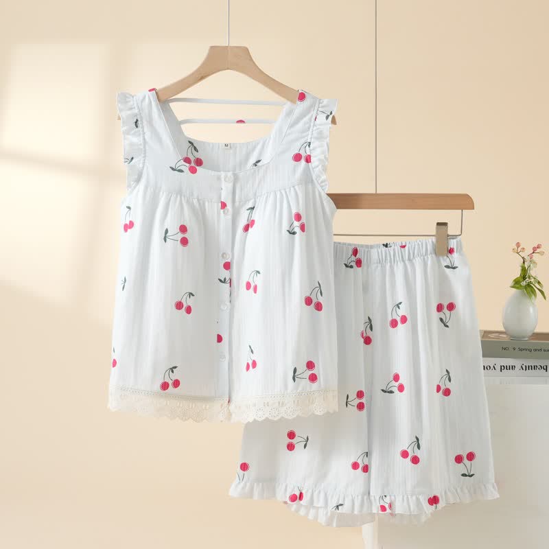 Cherry Cotton Cap Sleeve Pajama Set - Blue - XL - image 2