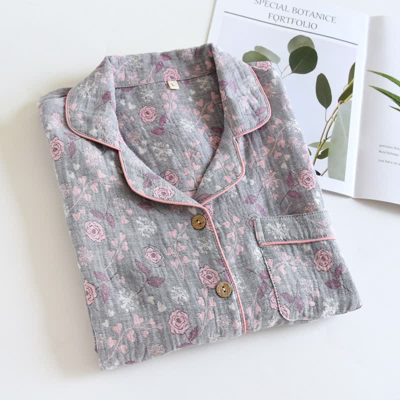 Vintage-Inspired Rose Jacquard Cotton Pajama Set - image 21