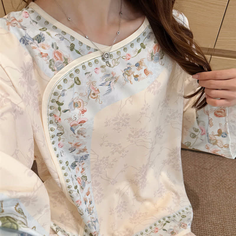 Vintage Hanfu-Inspired Floral Pajama Set - image 8