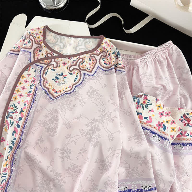Light Purple Vintage Hanfu-Inspired Floral Pajamas - image 5