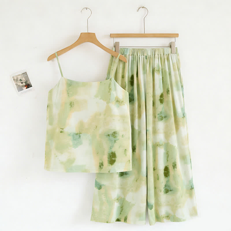 Artistic Green Ink Print Camisole & Pants Sleepwear - Green - XXL - image 0