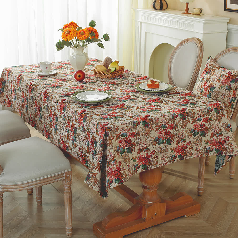 Vintage Oil Painting Floral Jacquard Tablecloth - 55" x 94" - image 0