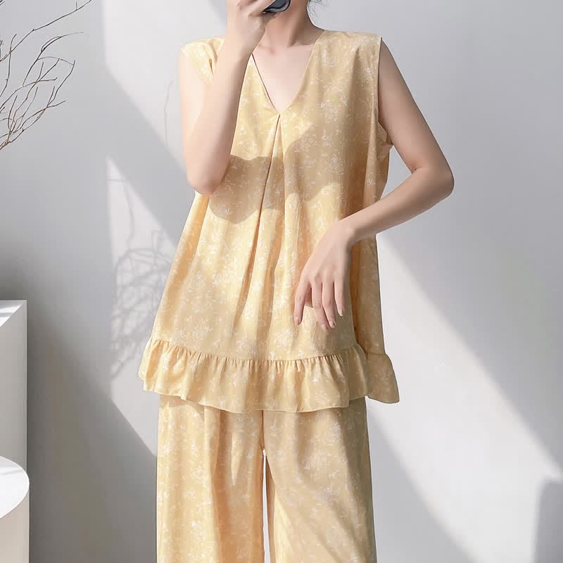 Yellow Floral Leaf Tank & Pants Pajamas - image 4