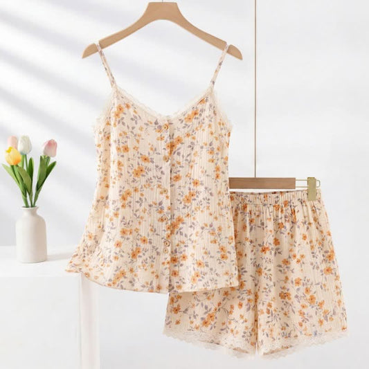 Country Style Floral Sleeveless Pajama Set - Beige - XXL - image 0