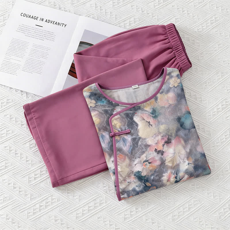 Artistic Floral Eastern-Inspired Loungewear Set - image 7