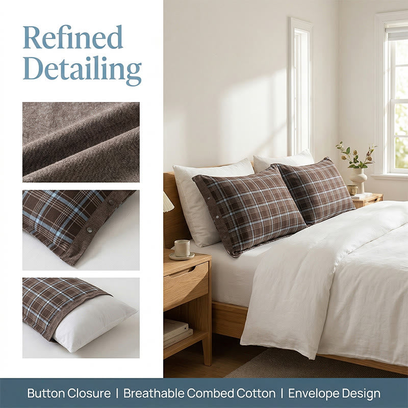 Classic Plaid Button Pure Cotton Pillowcases (2PCS) - image 6