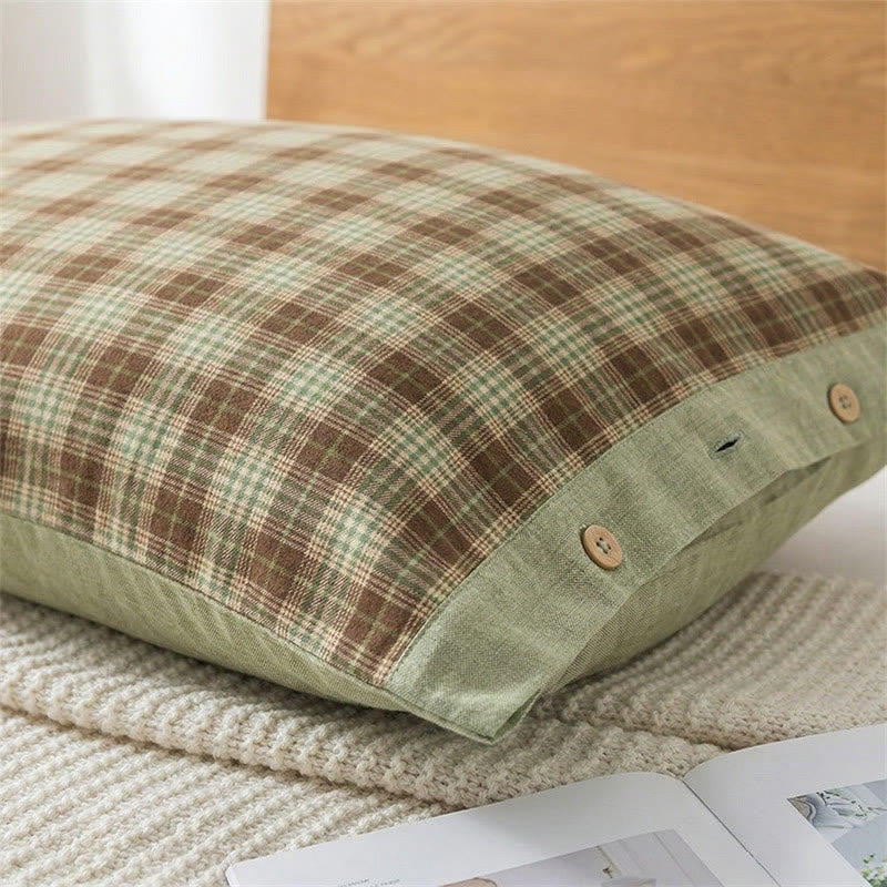 Vintage Plaid Button Cotton Pillowcases (2PCS) - image 3