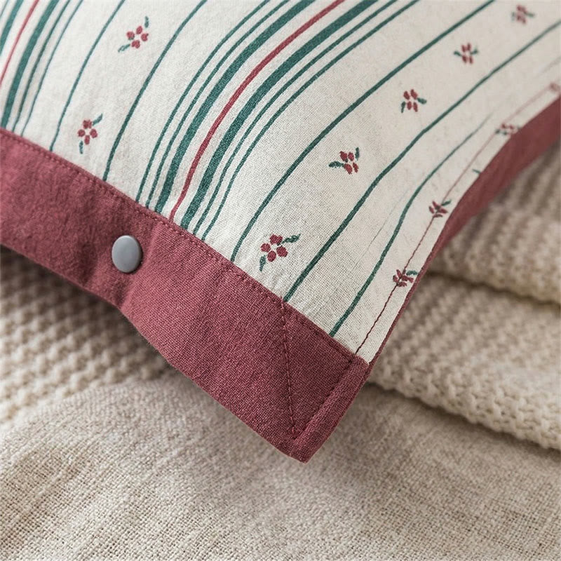 Stripe Floral Button Cotton Pillowcases (2PCS) - image 3