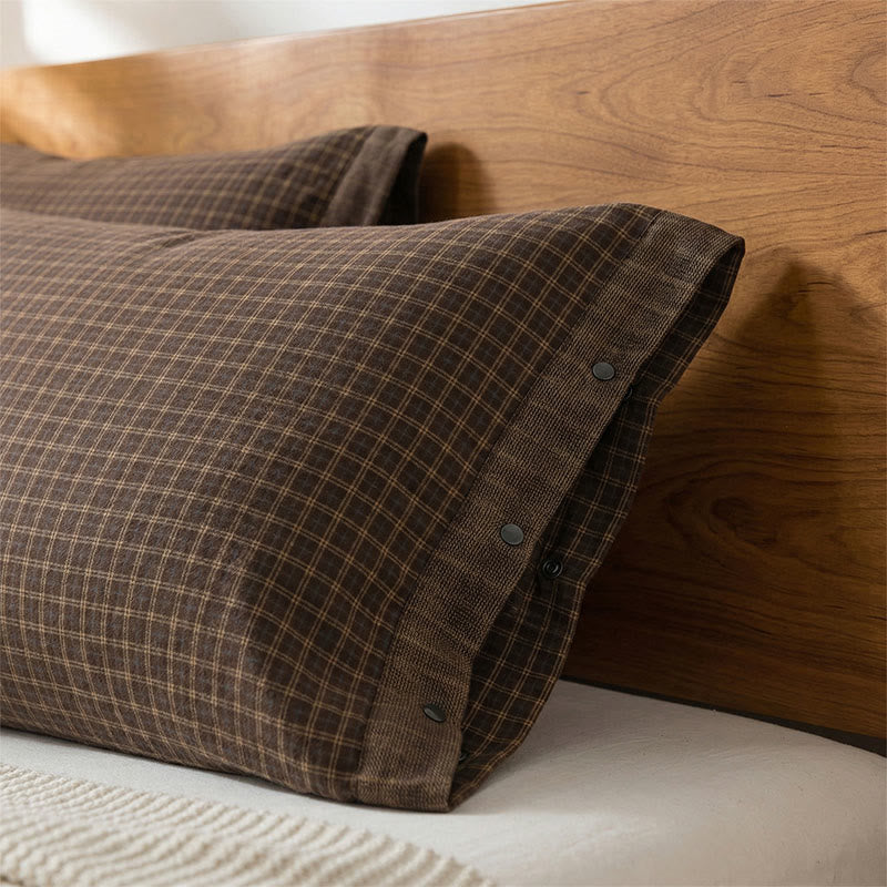 Mini Plaid Button Cotton Pillowcases (2PCS) - image 5