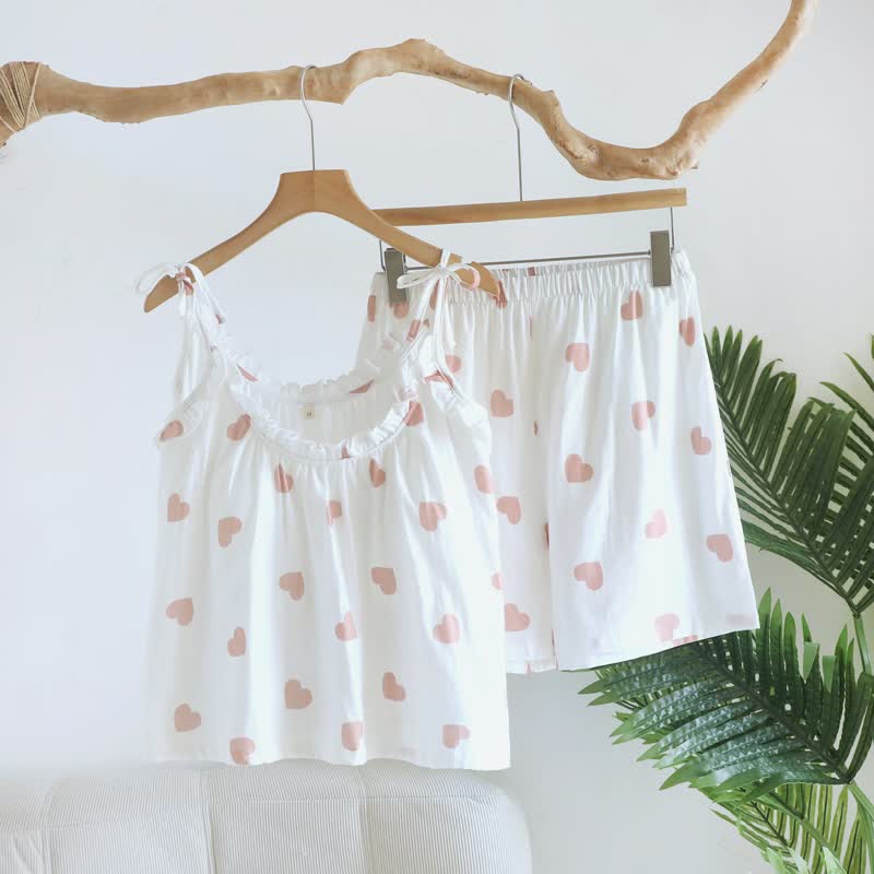 Cotton Double Gauze Heart Cami Pajamas - White - XL - image 15