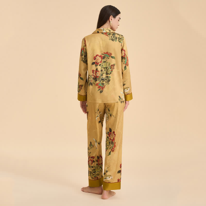 Luxurious Floral & Green Leaf Pajama Set - image 6