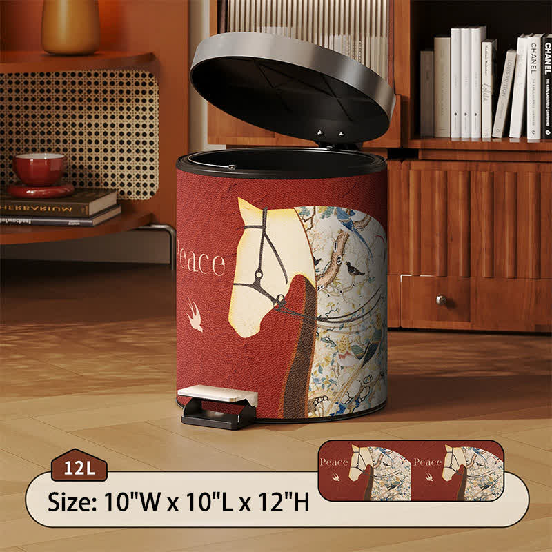 Lychee Texture Equestrian Leather Trash Can - Red - Foot-Pedal - 10"W x 10"L x 12"H - image 11