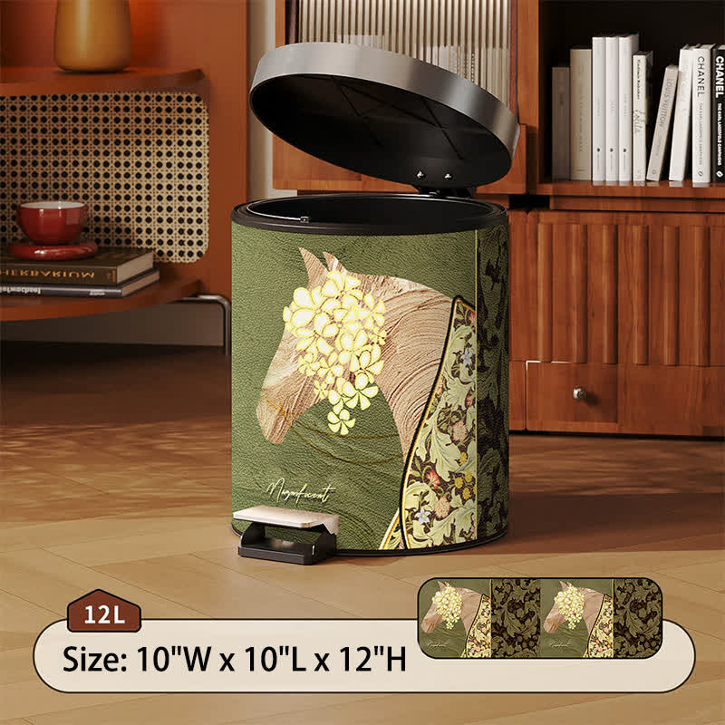 Magnificent Horse Lychee Texture Leather Bin - Foot-Pedal - 10"W x 10"L x 12"H - image 4