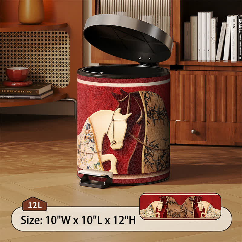 Auspicious Double Horse Leather Trash Can - Foot-Pedal - 10"W x 10"L x 12"H - image 5