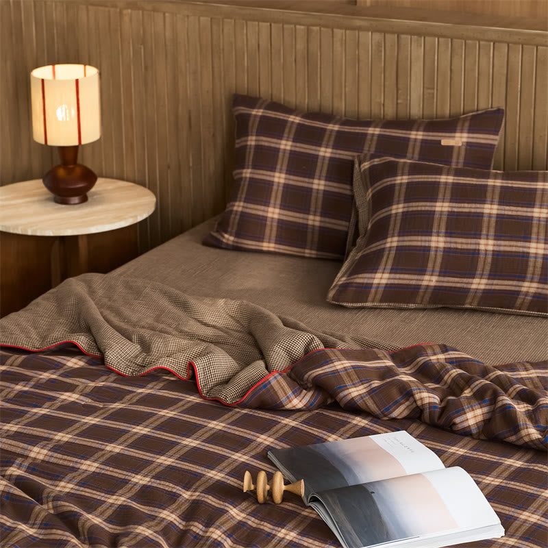 Simple Plaid Pure Cotton Quilt Set - Coffee - Bedding Set - King - image 5