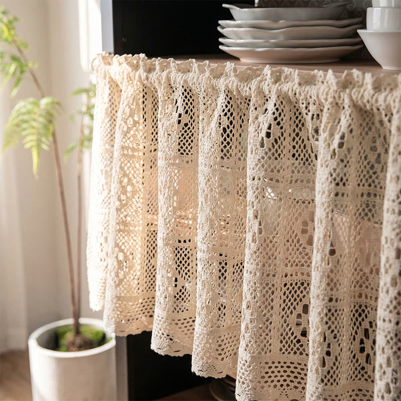 Beige Square Crochet Tier Curtain - image 2