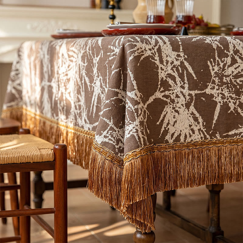 Vintage Bamboo Jacquard Tassel Tablecloth - image 8