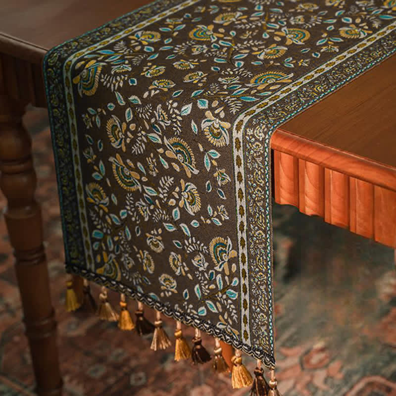 Ownkoti Vintage Branch Jacquard Tassel Table Runner - image 11