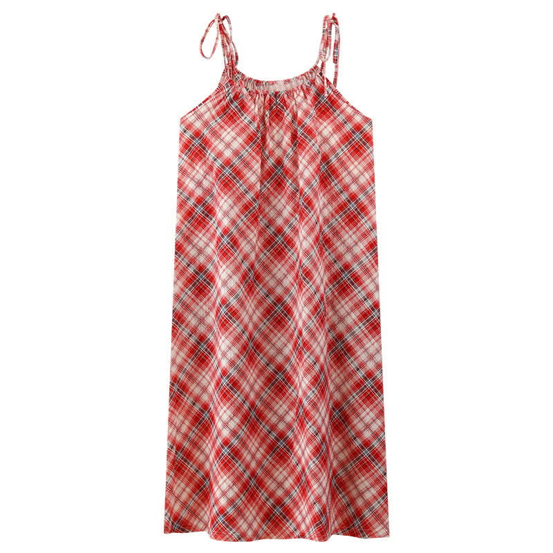 Red Plaid Tie Straps Nightgown - image 7