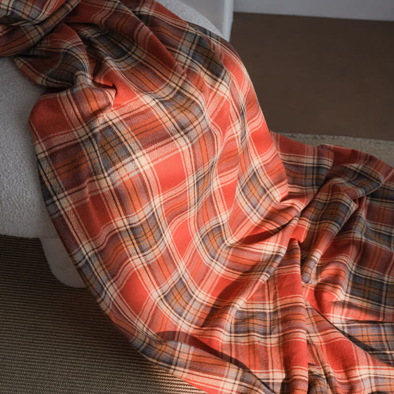 Farmhouse Style Rust Red Plaid Tassel Curtain - image 9