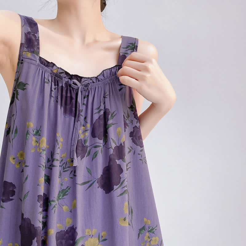Purple Floral Print Sleeveless Nightgown - image 6