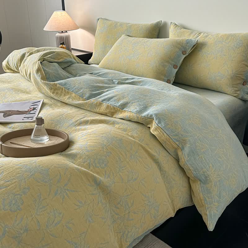 Artistic Floral & Leaf Cotton Gauze Bedding(4PCS) - image 1