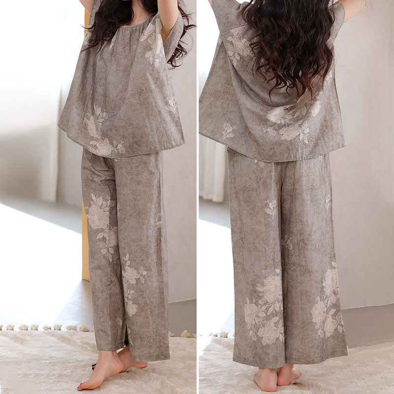 Retro Floral Cotton Pajama Set - image 3