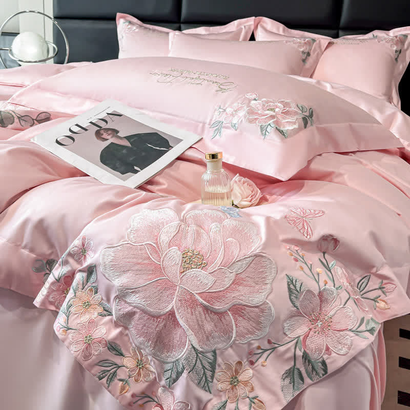 Floral & Butterfly Embroidered Cotton Bedding Set(4PCS) - image 10