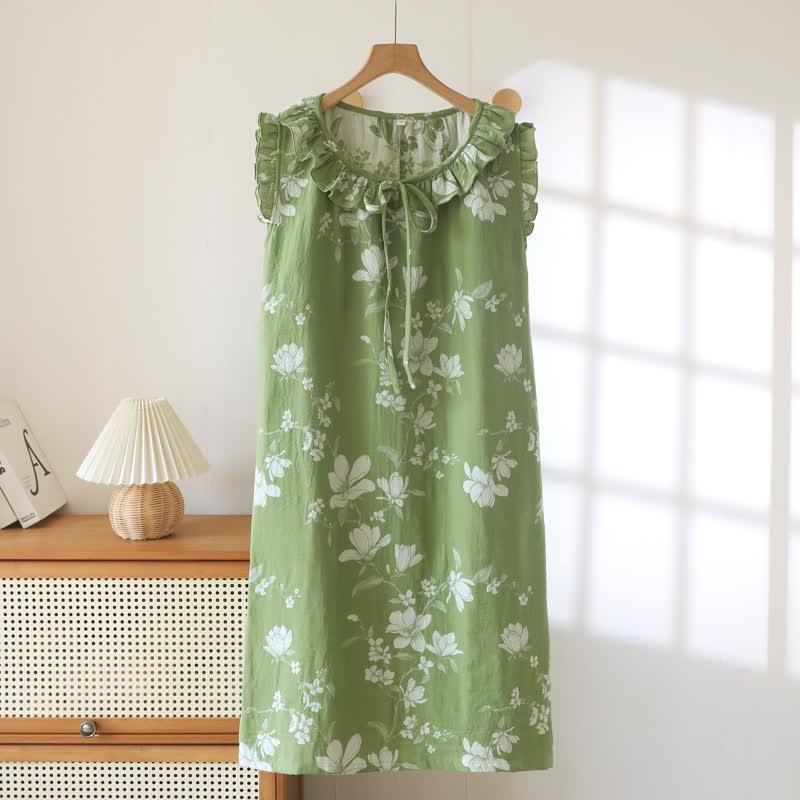 Green Floral Cotton Ruffle Nightgown - Green - XL - image 0