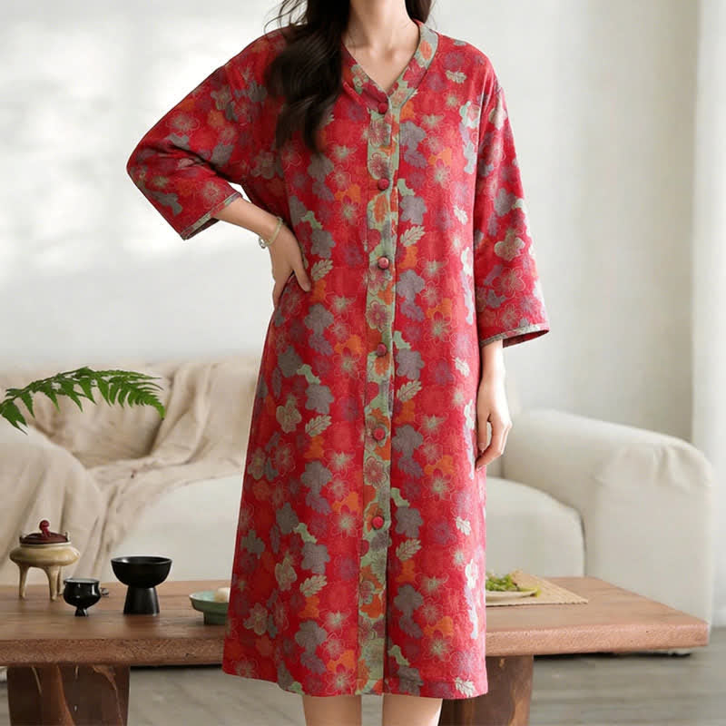Vintage Floral Cotton Gauze Lounge Dress - image 7