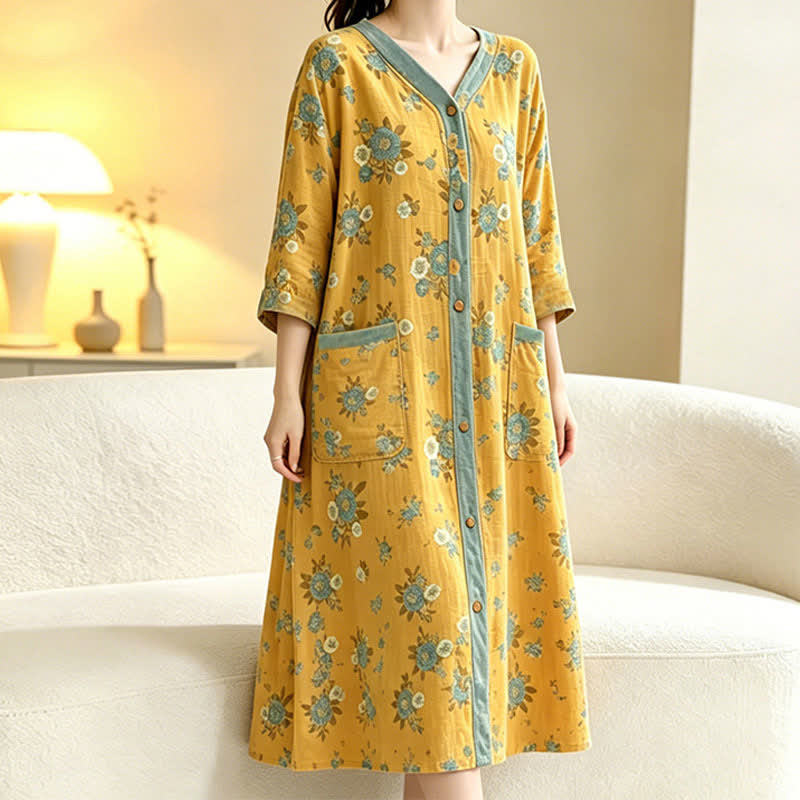 Yellow Floral Cotton Lounge Dress - image 3