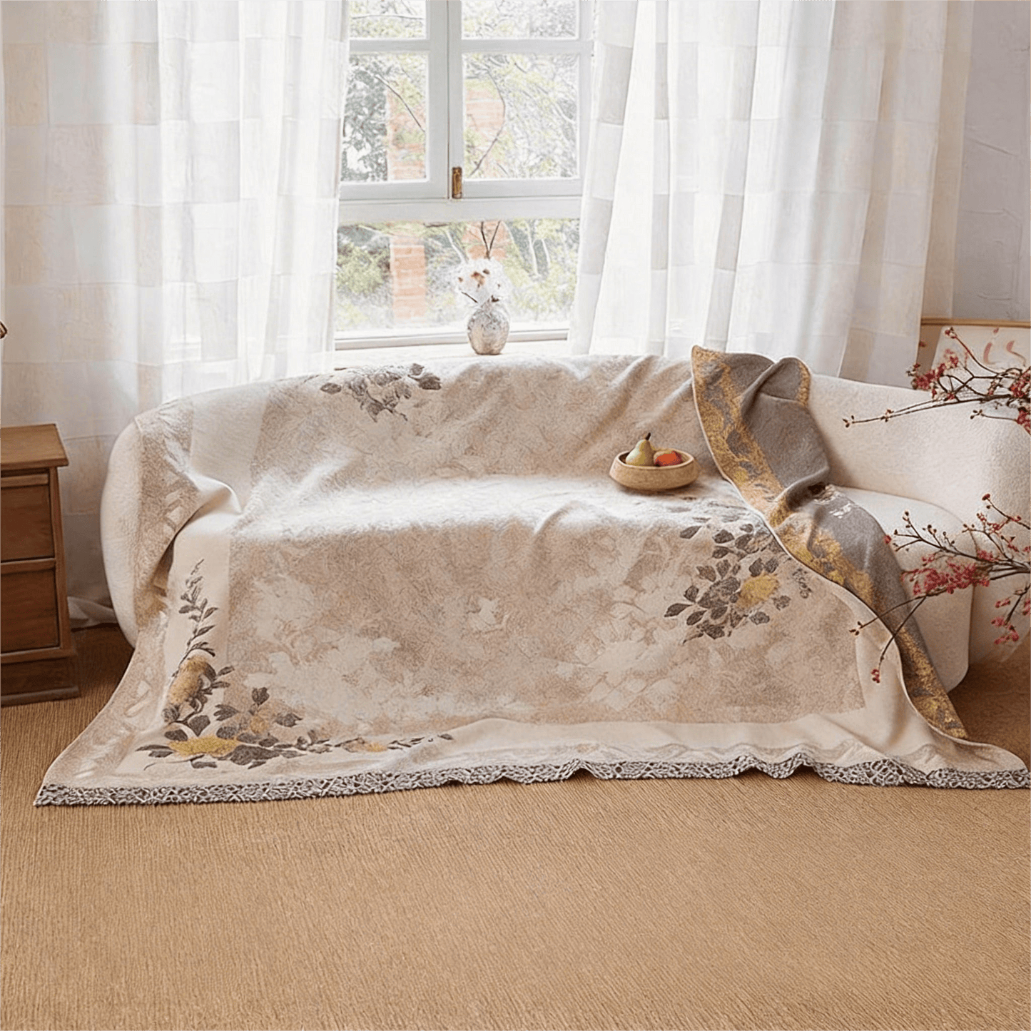Ownkoti Oriental Peony Jacquard Reversible Gauze Quilt - image 3