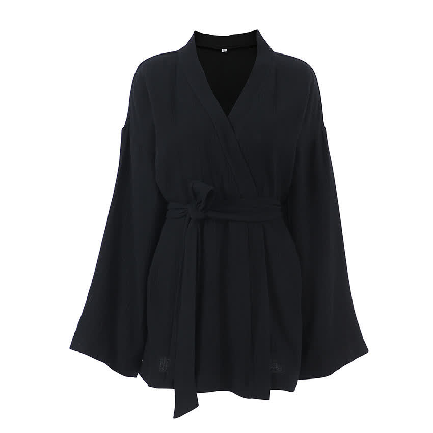 Black Cotto Kimono Short Robe - image 4