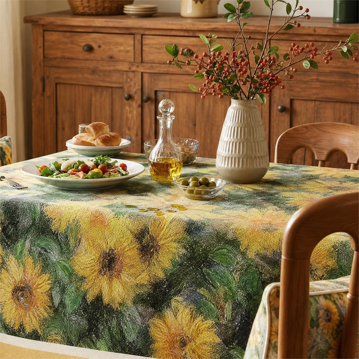 Ownkoti Vintage Painterly Sunflower Tablecloth - image 3