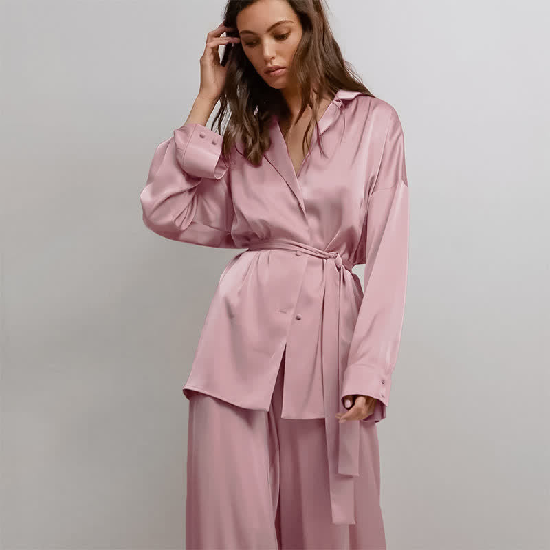 Solid Color Belted Women's Loungewear Set - Pink - XL - image 15