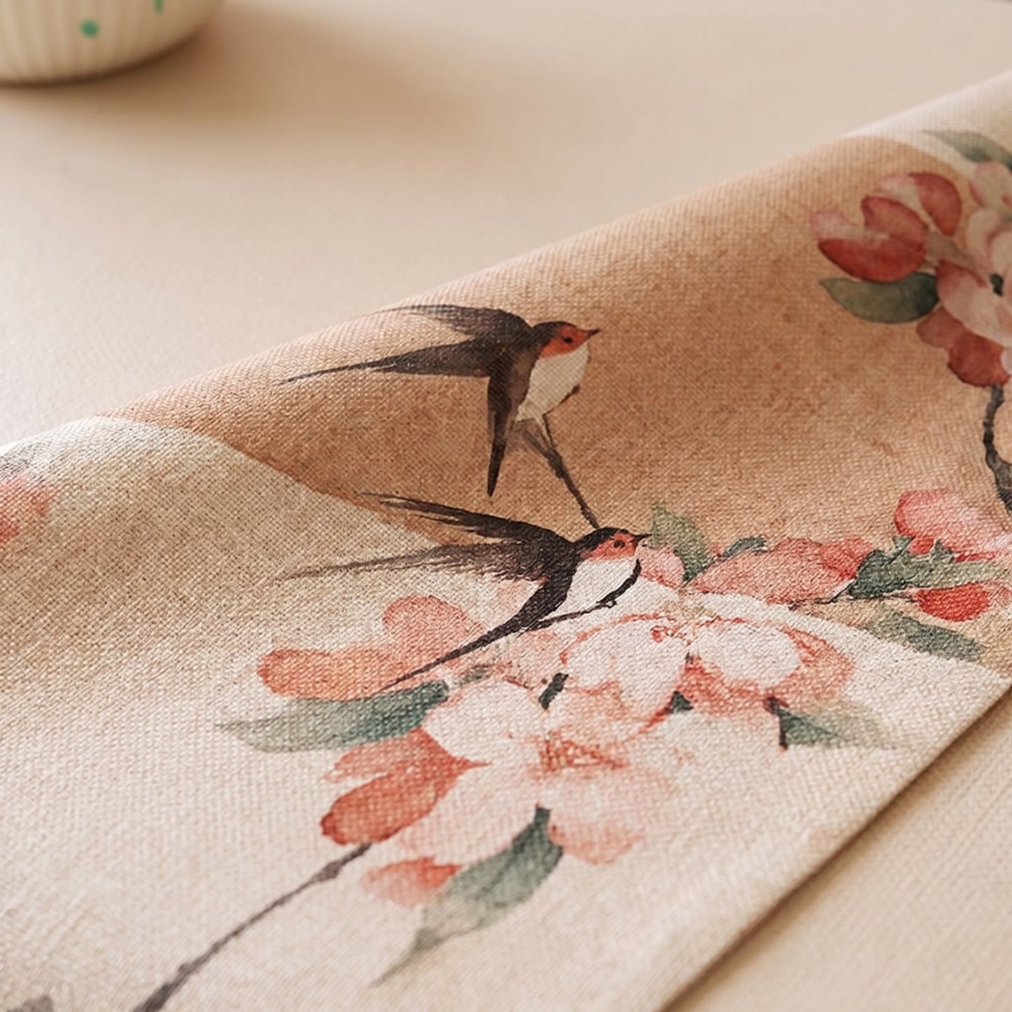 Ownkoti Painterly Crabapple Birds & Blossoms Table Runner - image 3