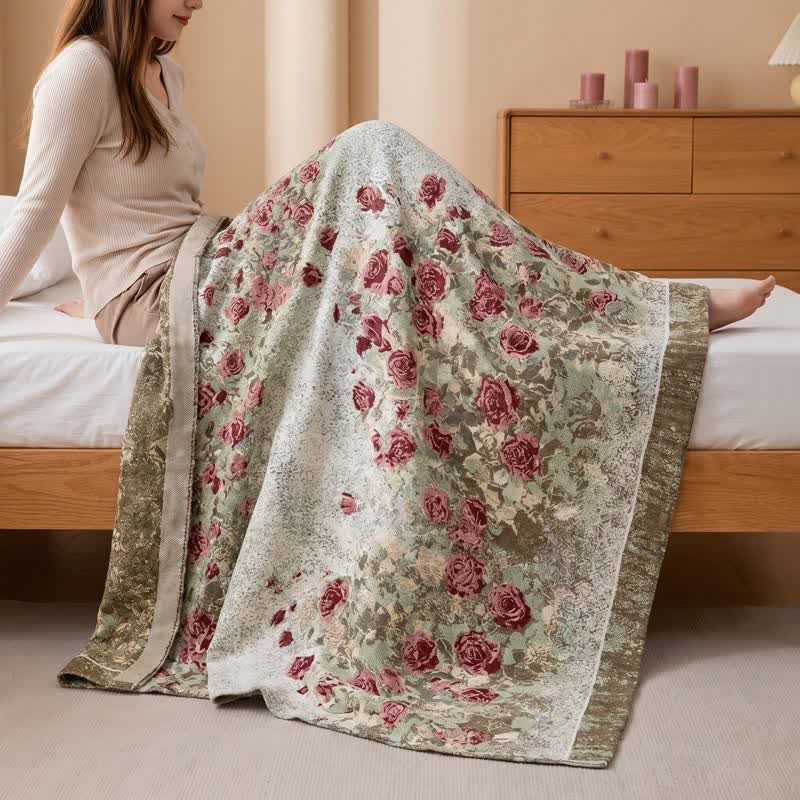 Vintage Rose Floral Cotton Muslin Quilt - image 1