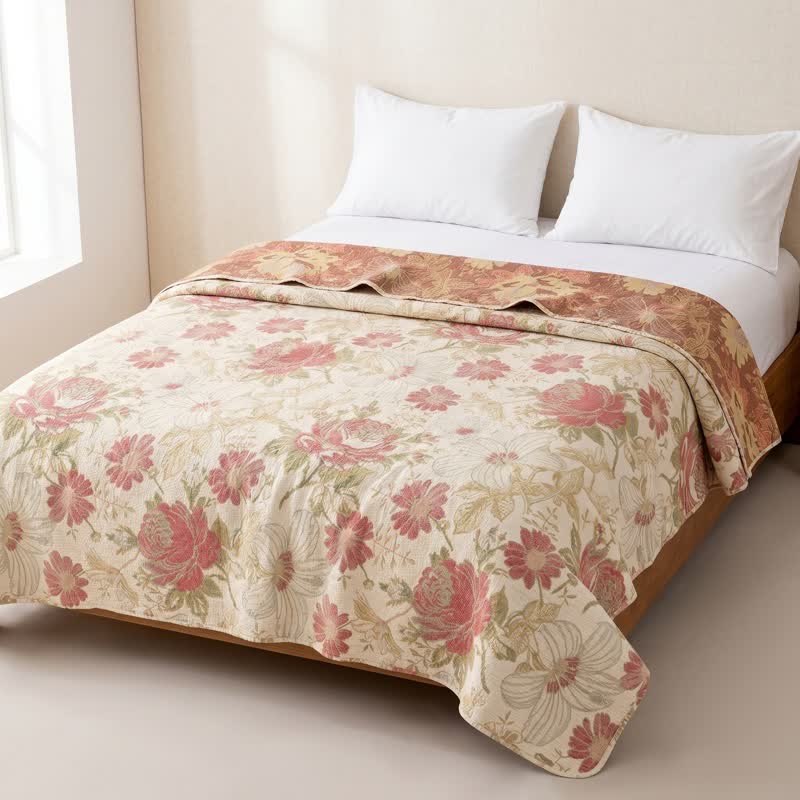 Blush Pink Floral Cotton Muslin Quilt - image 4