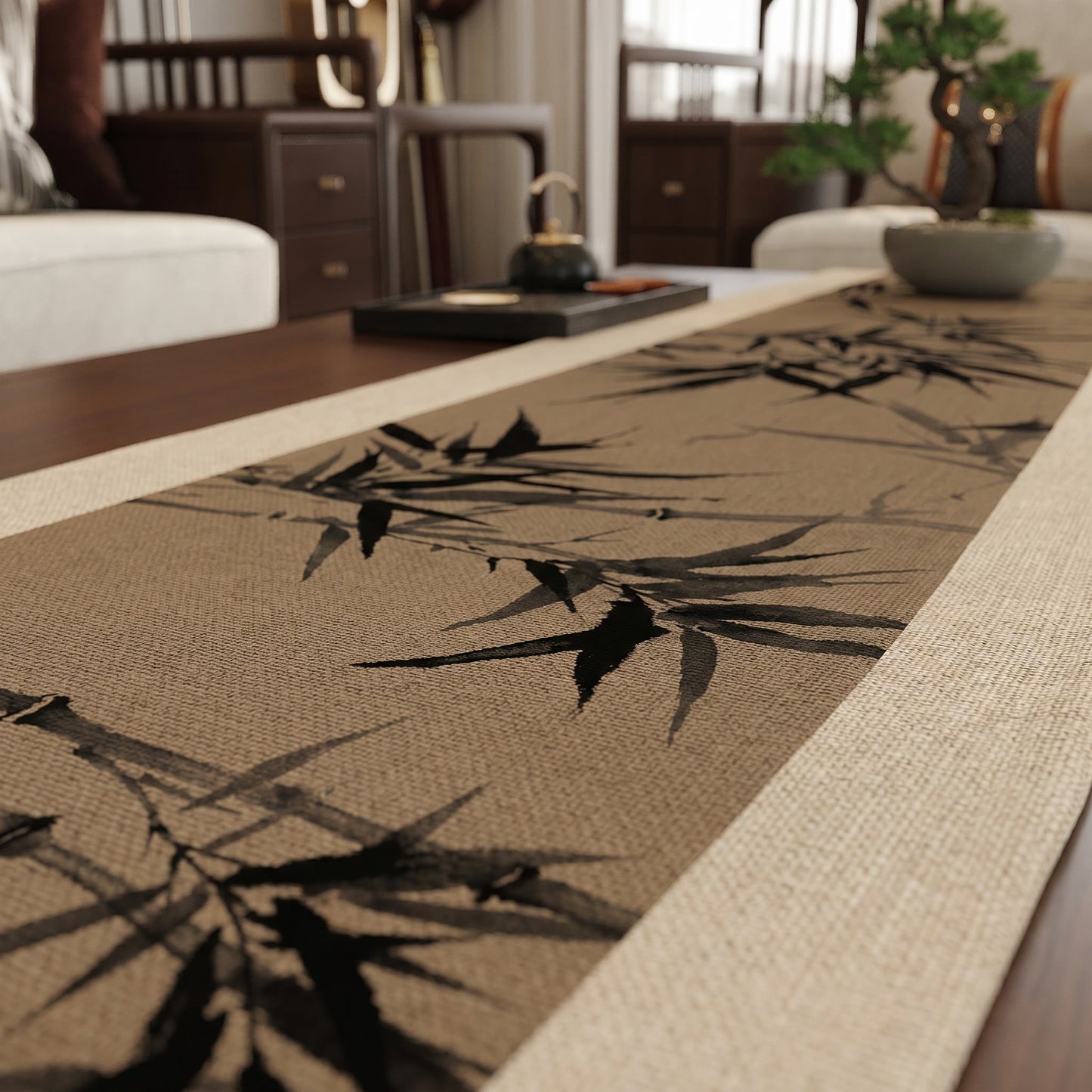 Brown Ink-Wash Bamboo Table Runner - image 4